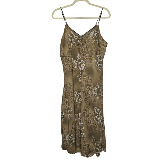 Kathie Lee Collection Vintage 90s Green Floral‎ Midi Dress Lined L Babydoll Slip - Picture 1 of 9
